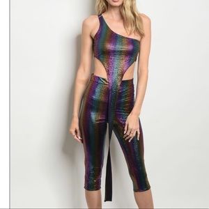 Metallic iridescent rainbow crop top + Capri 2 pc.